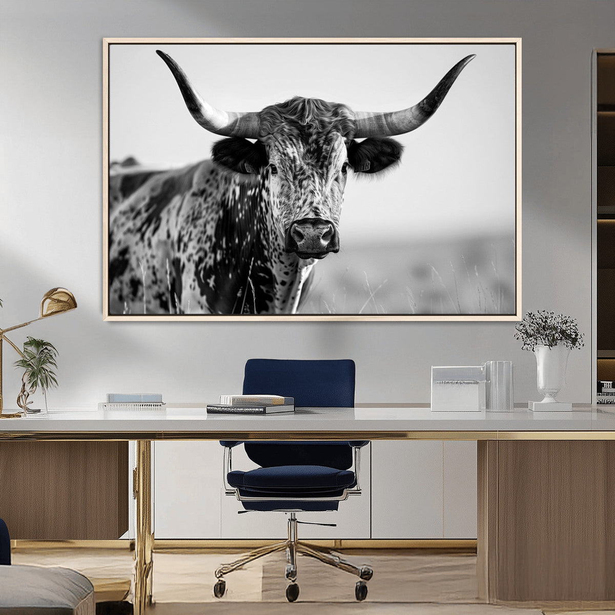 Texas Highland Cow Longhorn Canvas Print - Rustic Farmhouse