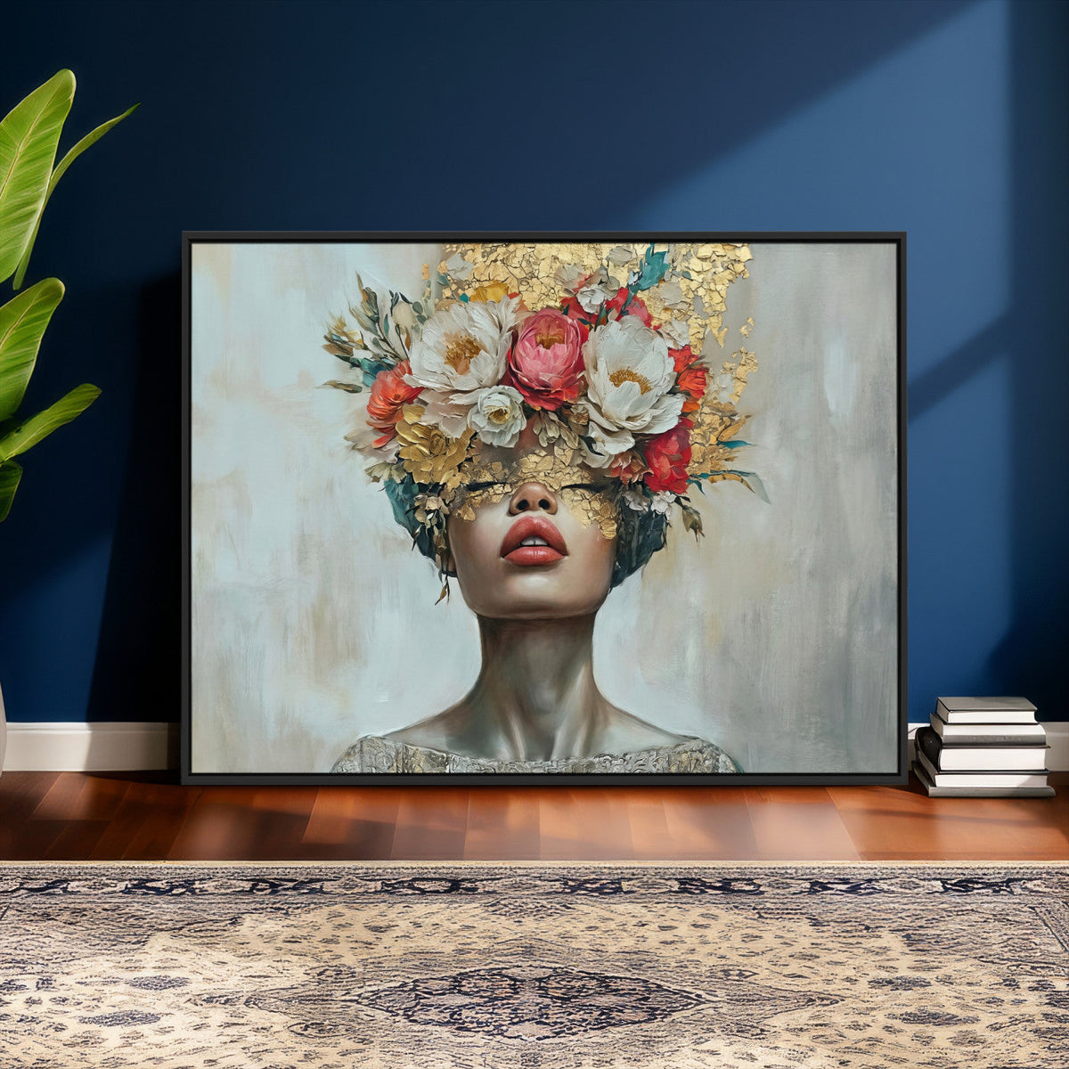 Golden Petal Wall Art Canvas Print - Silhouette Woman Wall