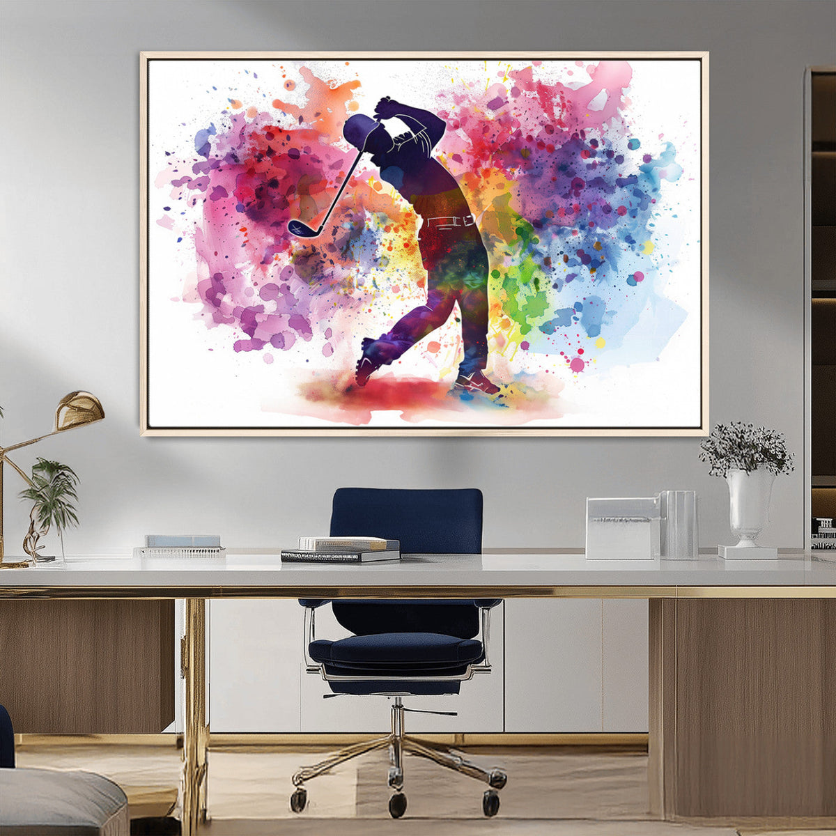 Colorful Golfer Swing Wall Art Canvas Print - Ready to Hang,