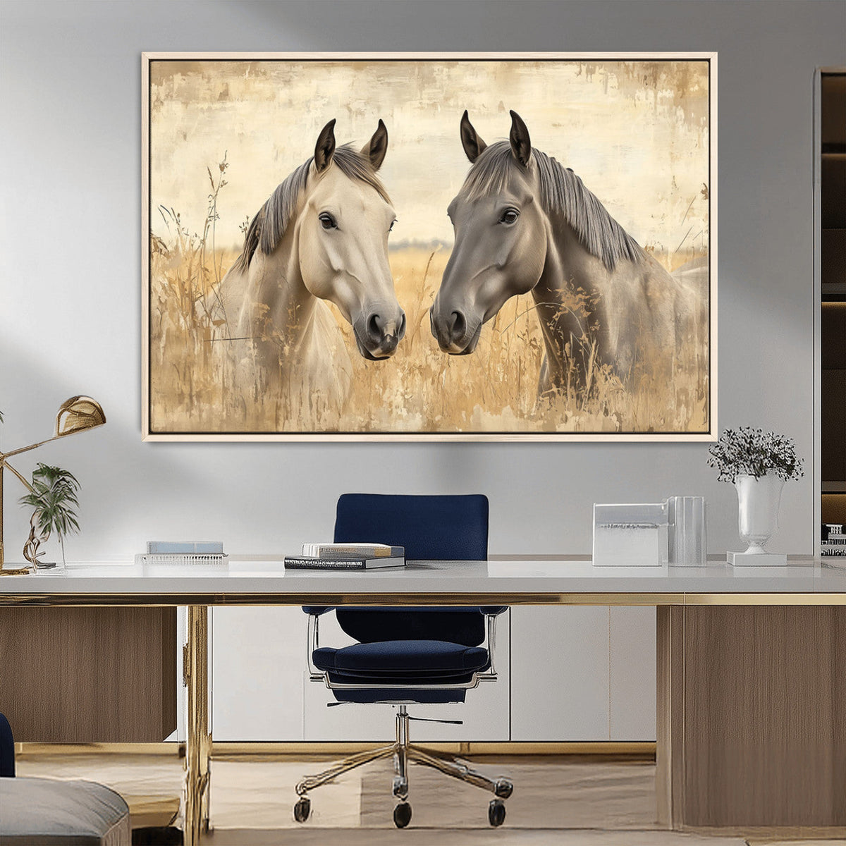 Chines Ink Style Grunge Horses Wall Art Canvas Print