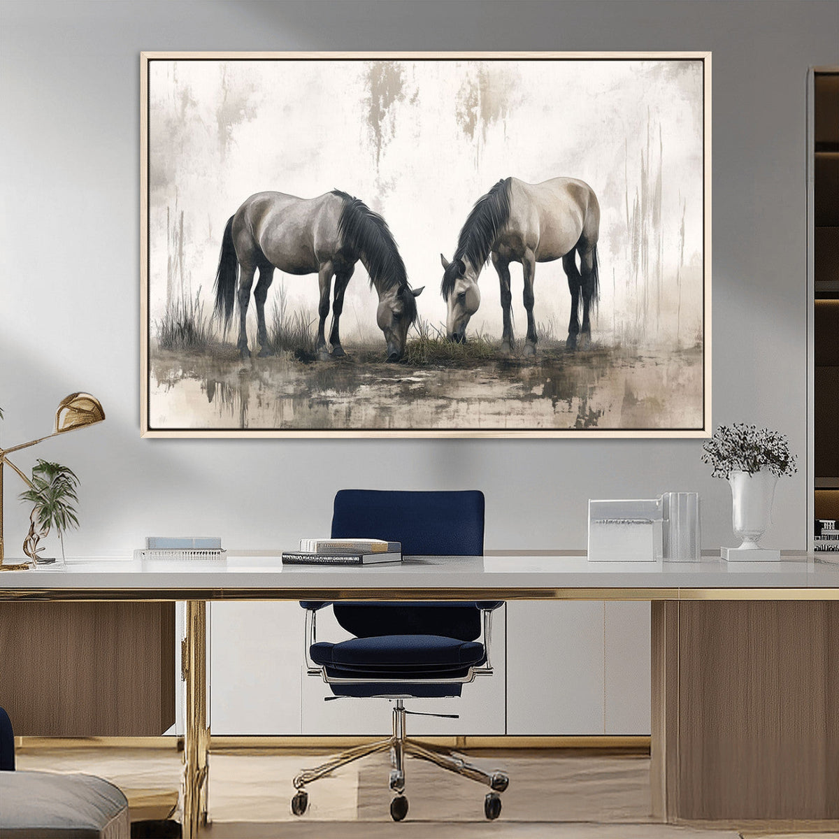 Chines Ink Style Vintage Horses Wall Art Canvas Print for