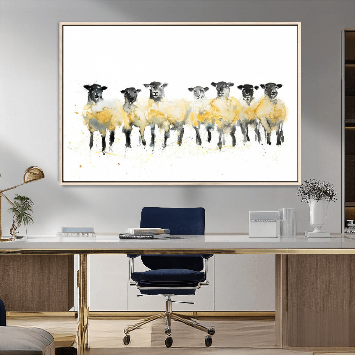 Farmhouse Wall Art Sheep Print | Ready to Hang Framed Canvas