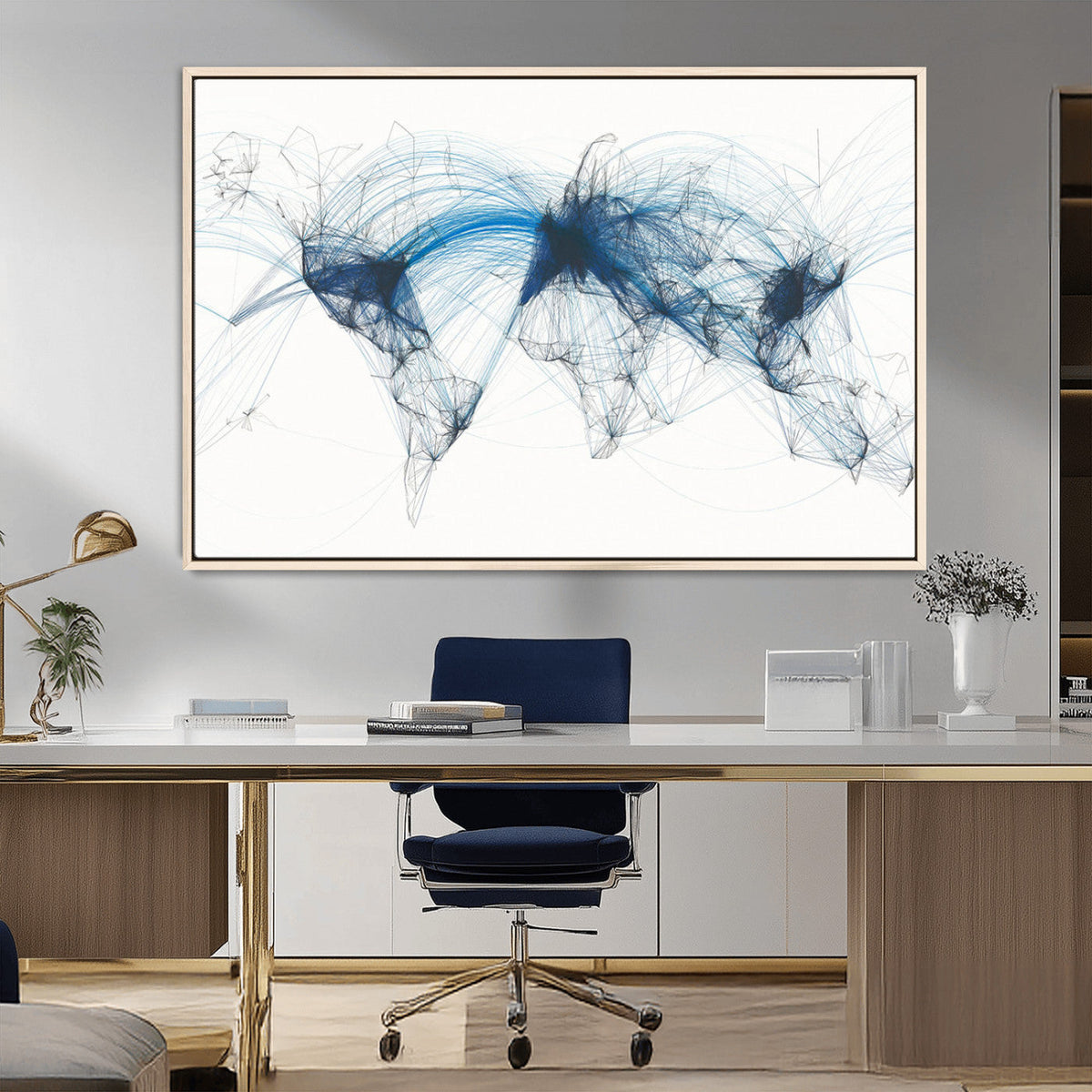Flight Route Map Wall Art Canvas Print, Abstract Air Traffic