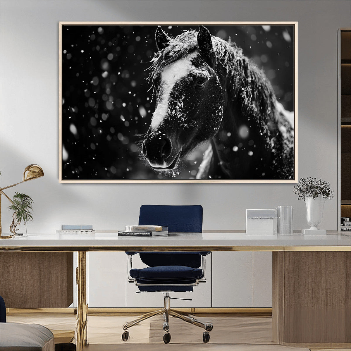 Winter Horse Wall Art | Black and White Horse Print | Ready
