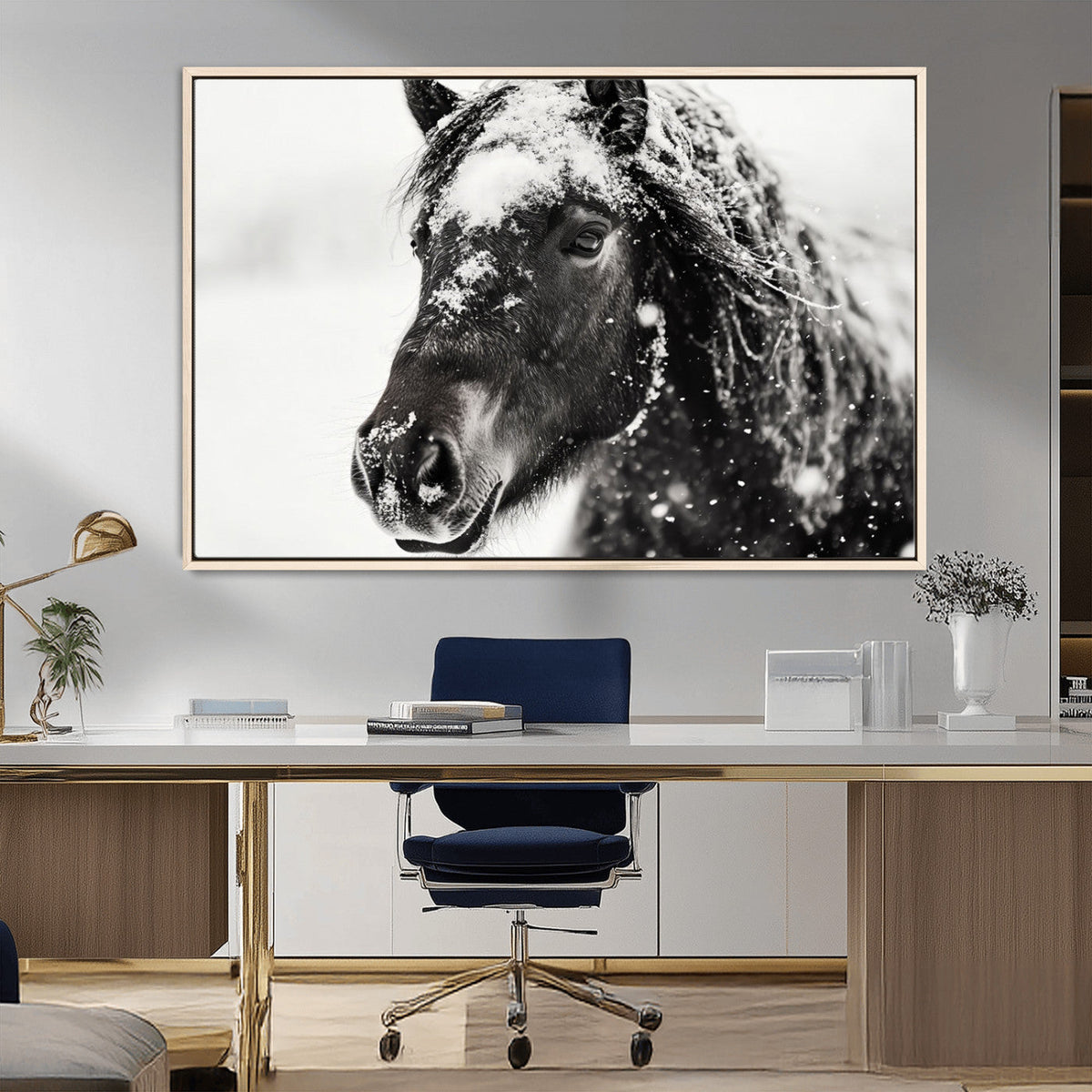 Framed Black and White Horse Wall Art | Ready to Hang and