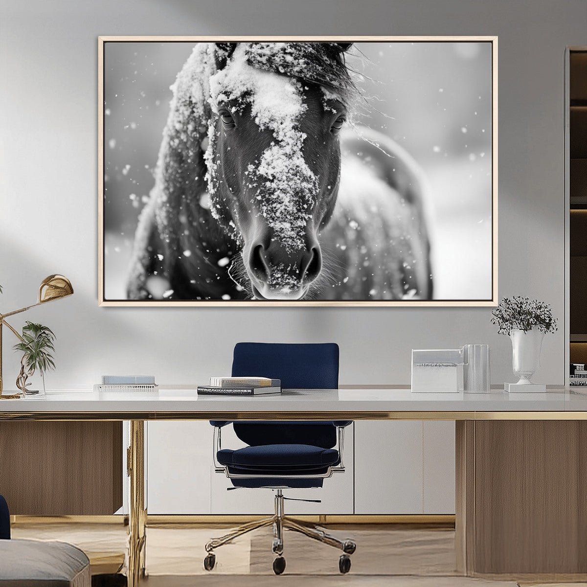 Black and White Horse Winter Wall Art | Ready to Hang and