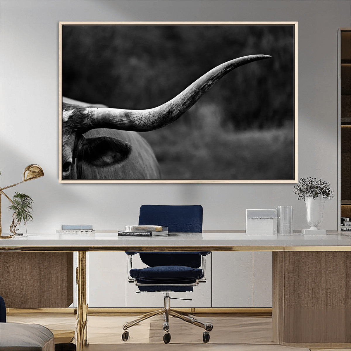Cow Longhorn Wall Art | Black and White Print | Ready to