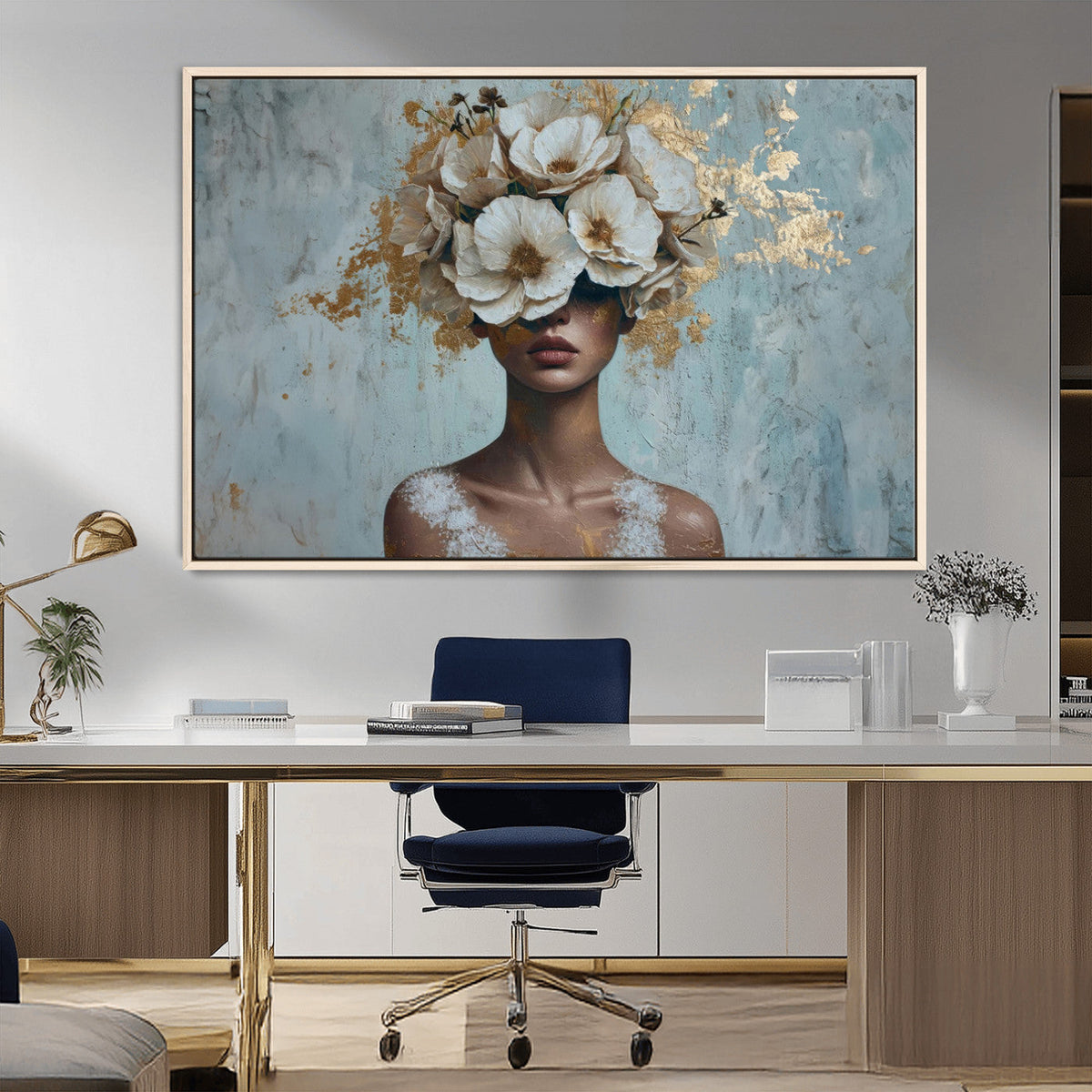 Golden Petal Wall Art - Petal Silhouette Woman Wall Art