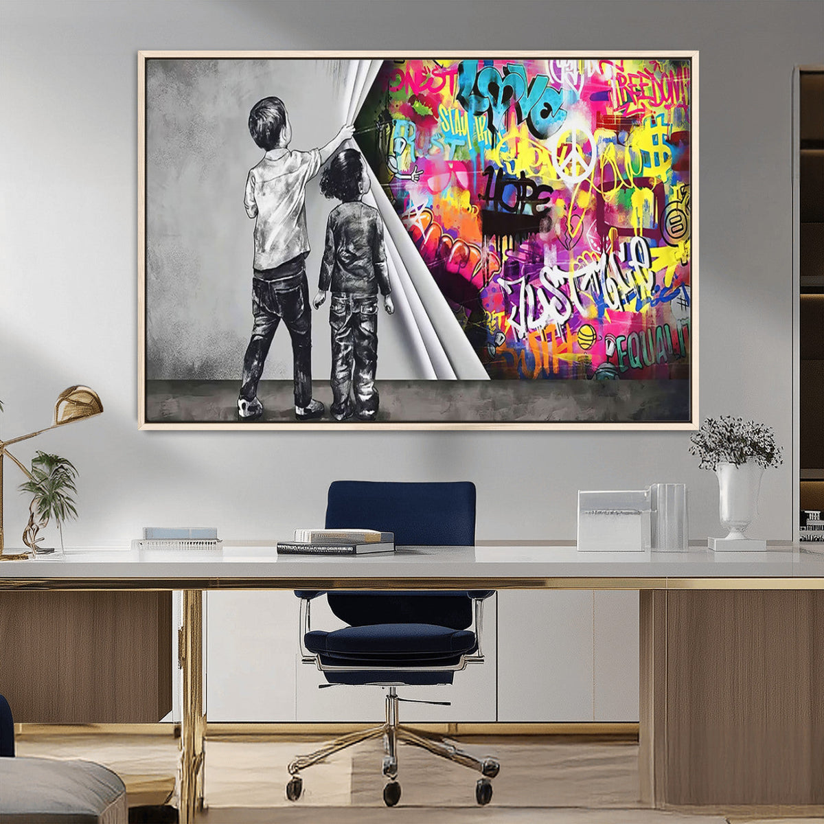 Banksy Print - Street Art Canvas Wall Art - Kids Revealing