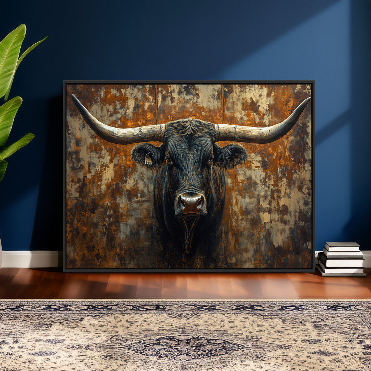Longhorn Texas Cow Bull Wall Art | Rustic Farmhouse Canvas