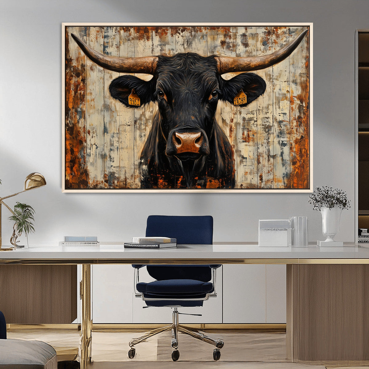 Rustic Texas Artwork Wall Art Canvas Print - Abstract Cow