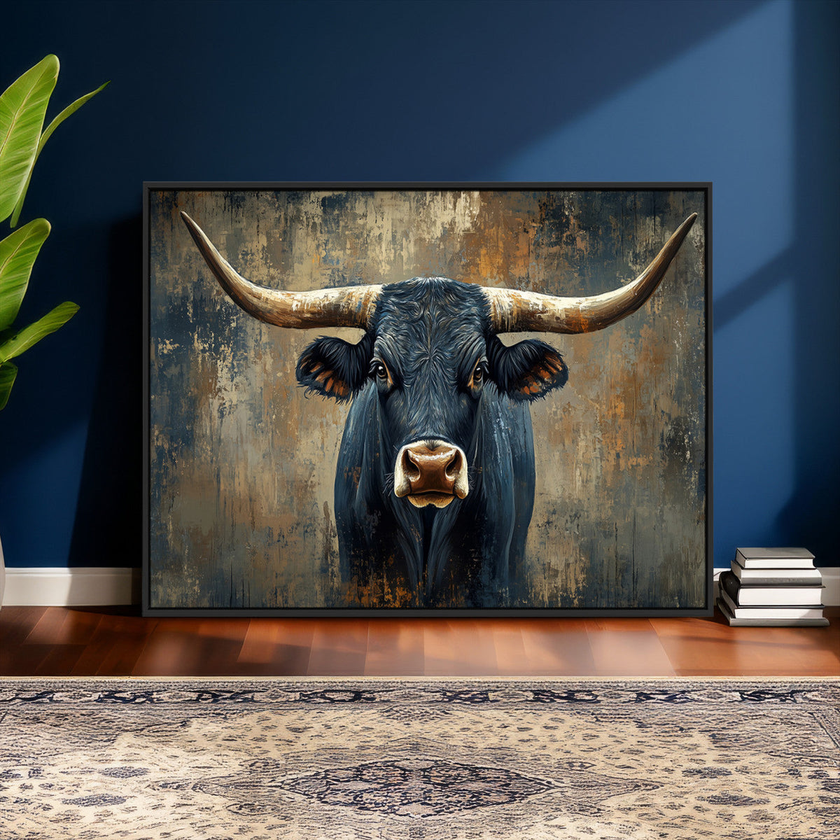 Texas Western Wall Art Canvas Print - Abstract Cow Longhorn