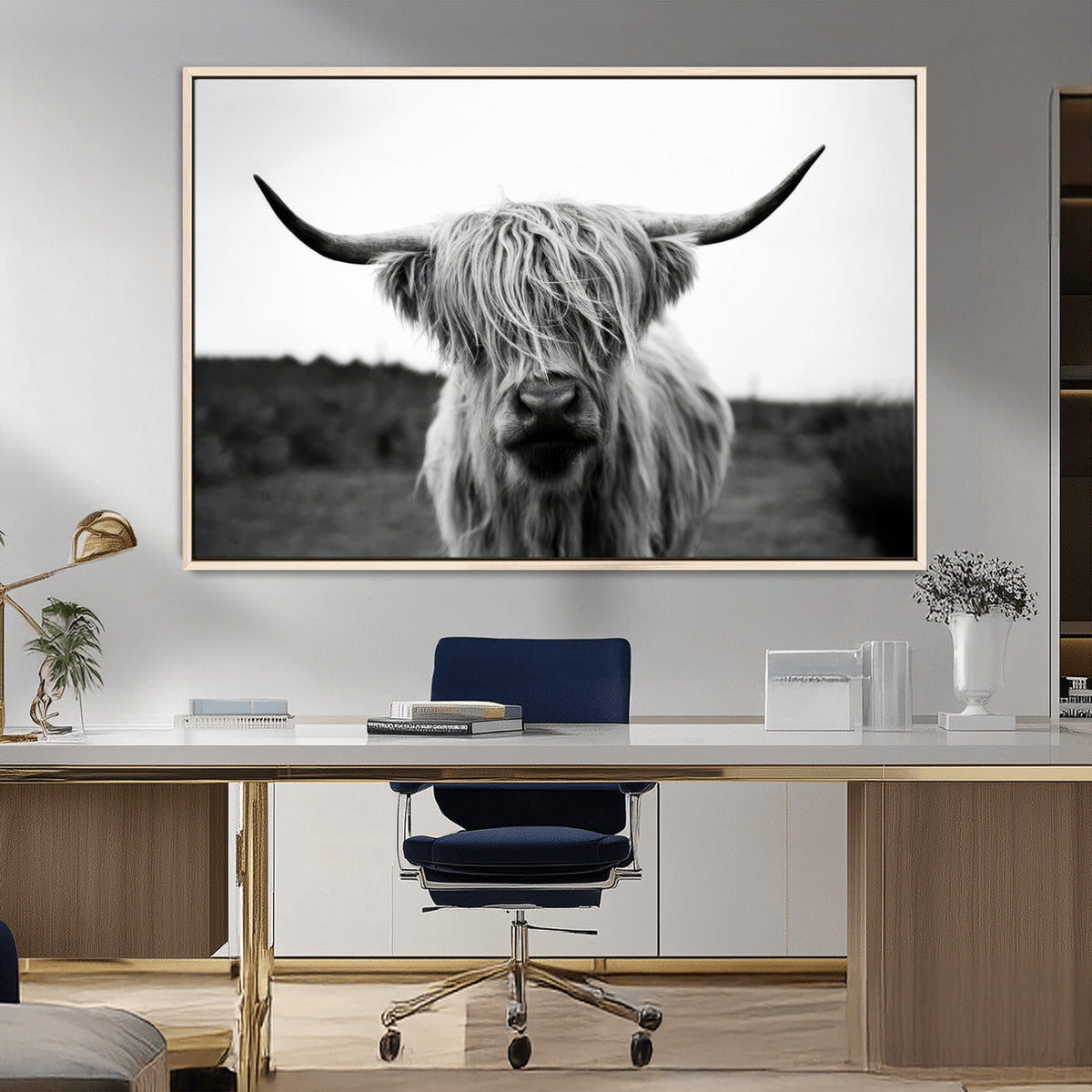 Highland Cow Wall Art | Black and White Farmhouse Decor |