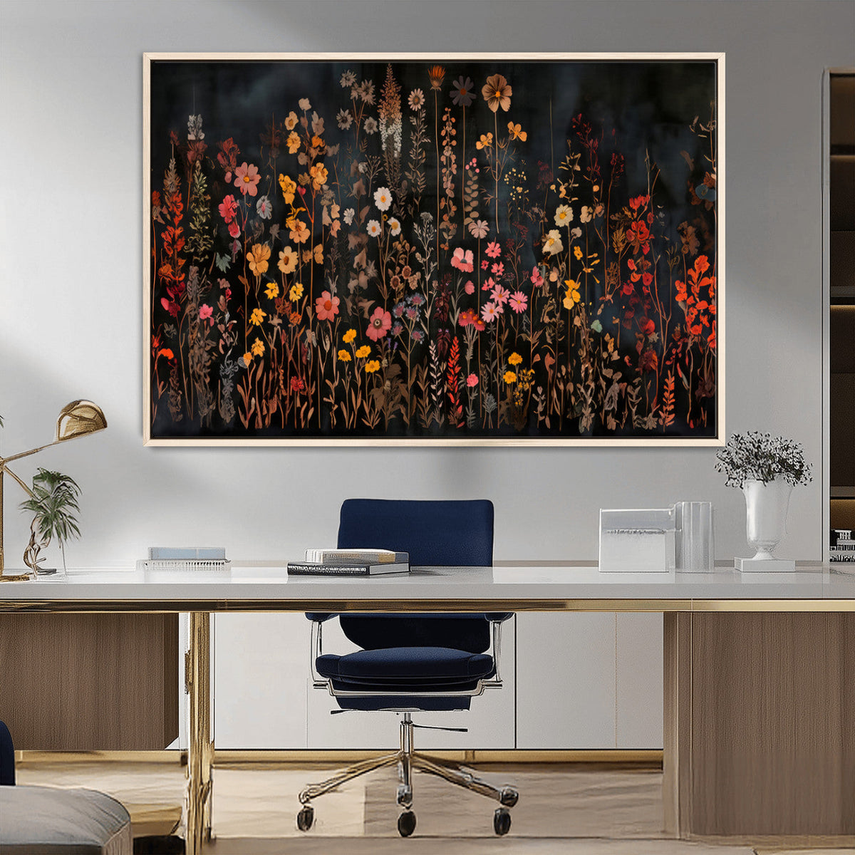 Large Floral Painting Print Illustration Flowers Canvas Wall