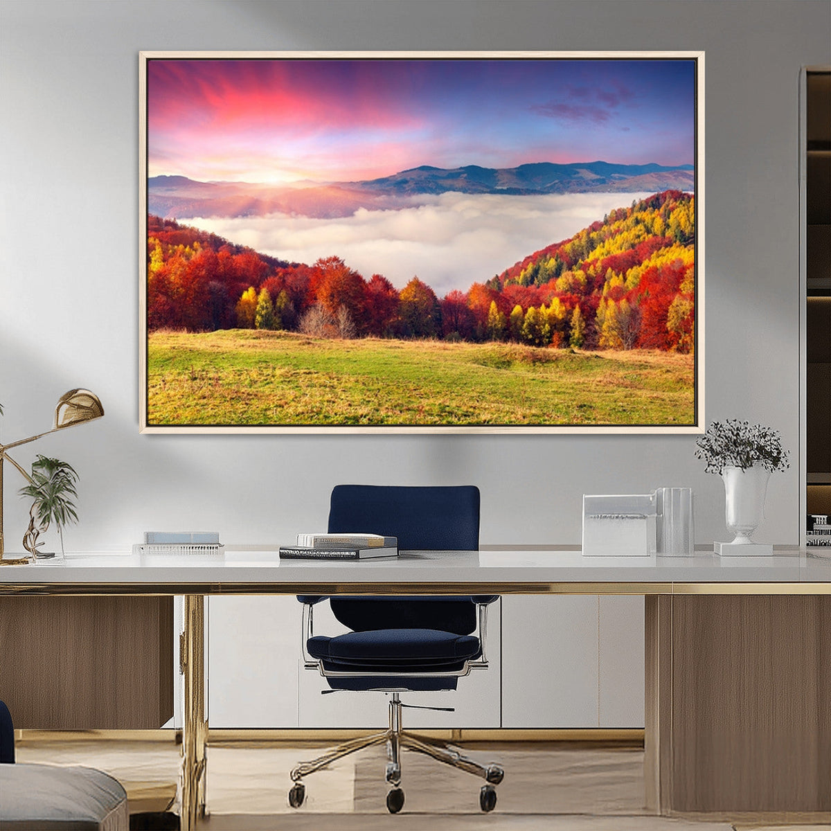 Autumn Mountain Foggy Landscape Wall Art Canvas Print |