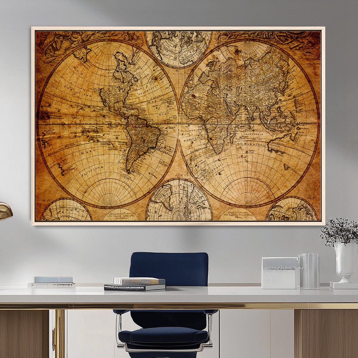 Vintage World Map Canvas Print – Antique Push Pin Travel