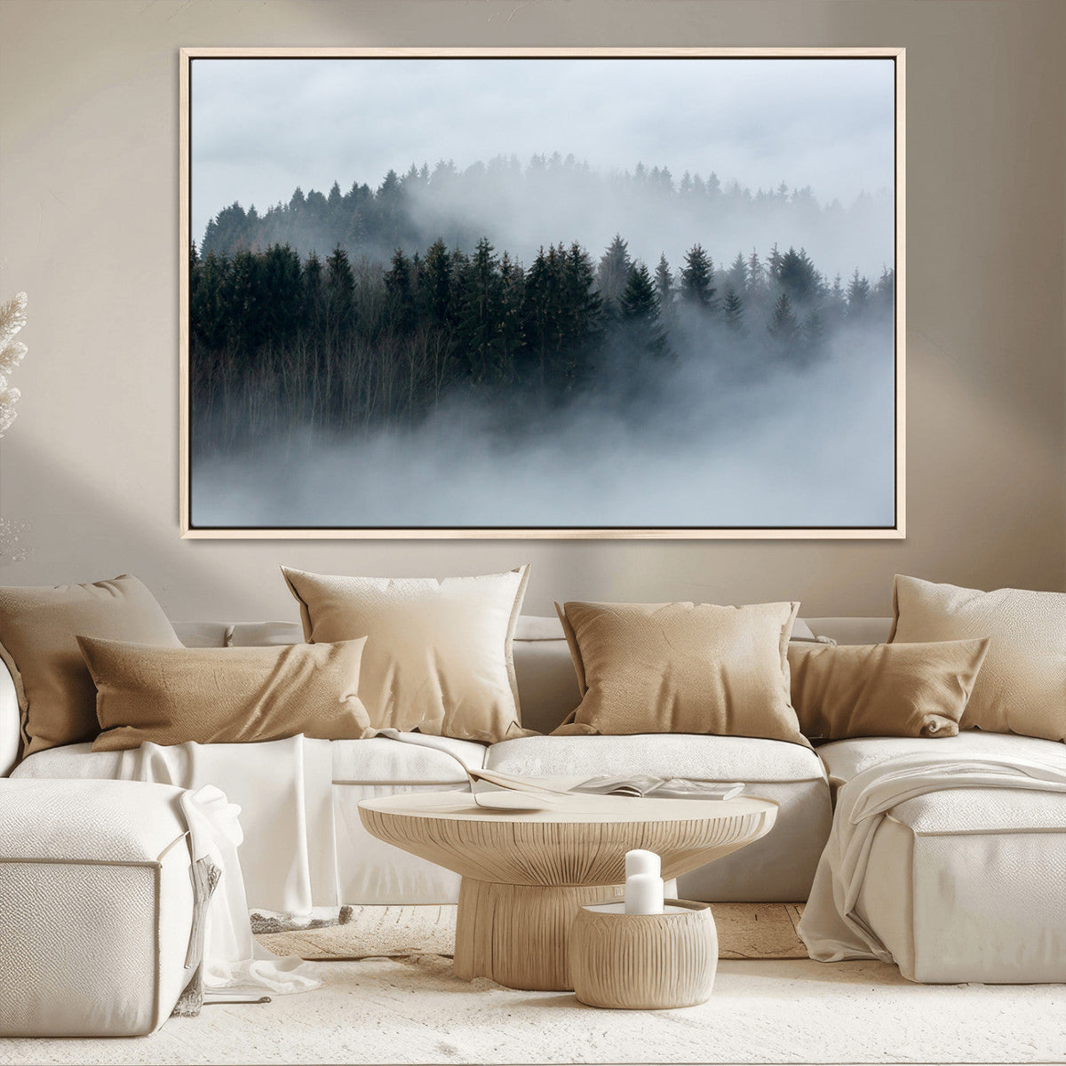 Autumn and Misty Trees in the Forest Wall Art Canvas Print,