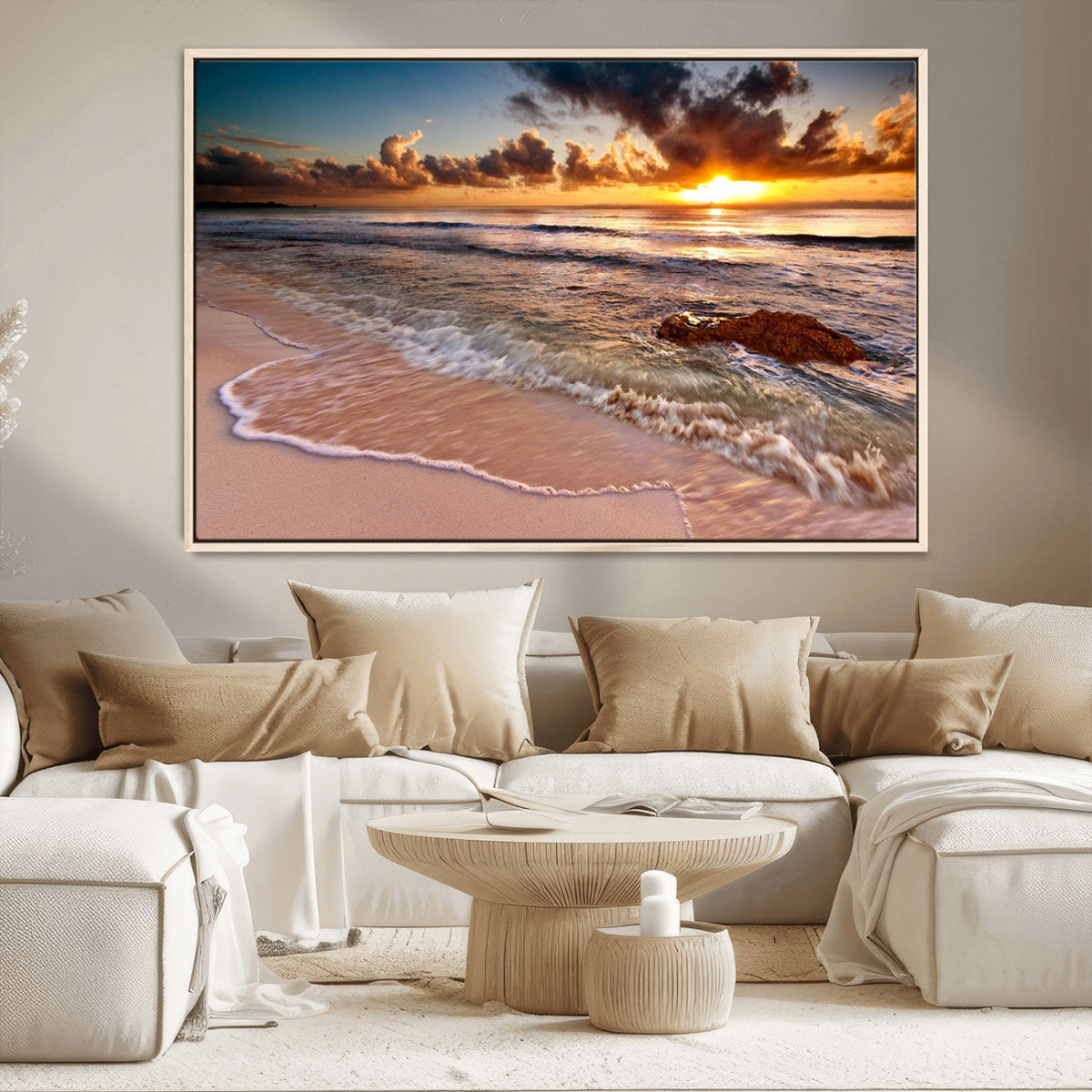 Sunset on Ocean Wall Art Canvas Print