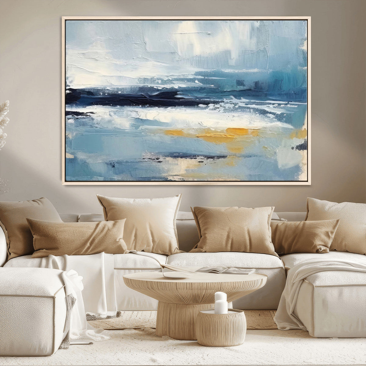 Abstract Ocean Canvas Wall Art - Coastal Blue and Gold