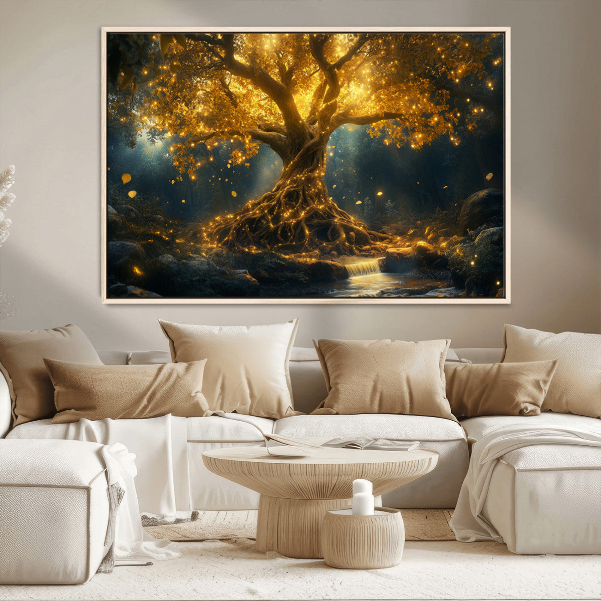 Golden Tree of Life Canvas Wall Art Print - Majestic Glowing