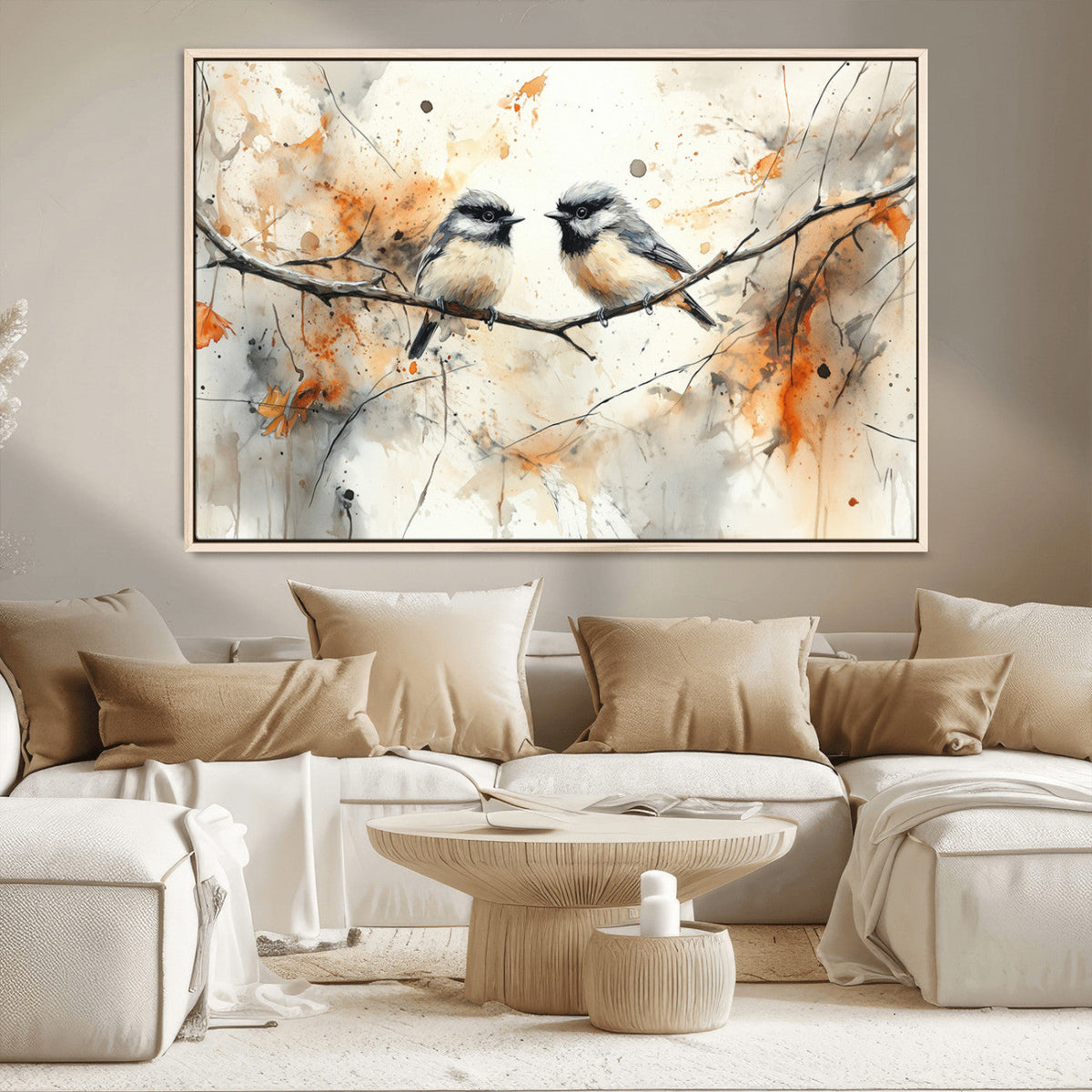 Abstract Watercolor Chickadee Bird Canvas Wall Art Print -