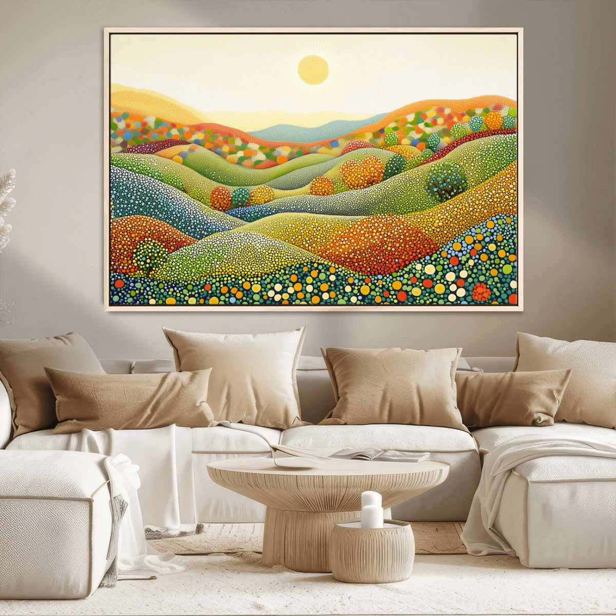 YAYOI KUSAMA Colorful Dot Art Landscape Canvas - Framed