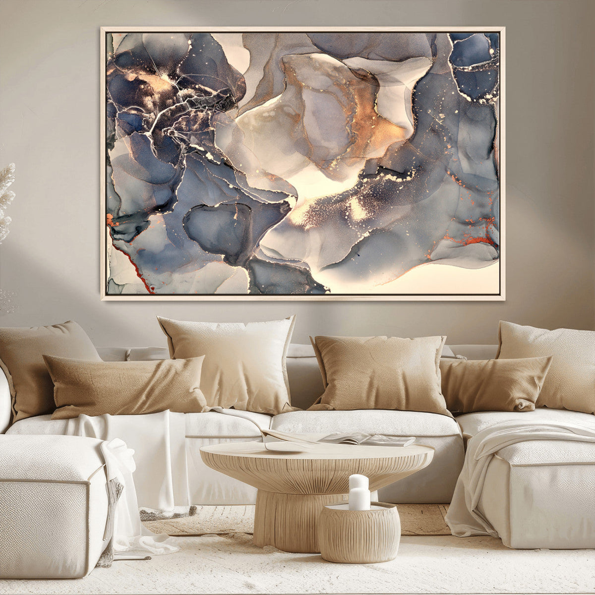 Abstract Blue and Gold Wall Art - Fluid Ink Artwork - Modern