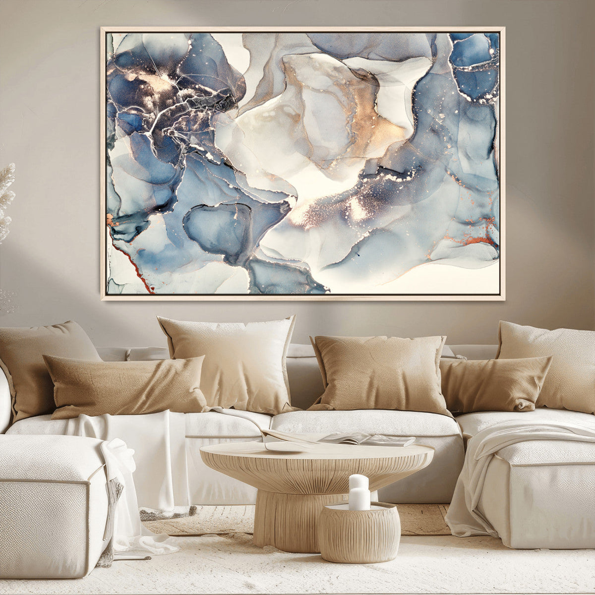 Abstract Blue and Gold Canvas Wall Art - Fluid Modern Ink