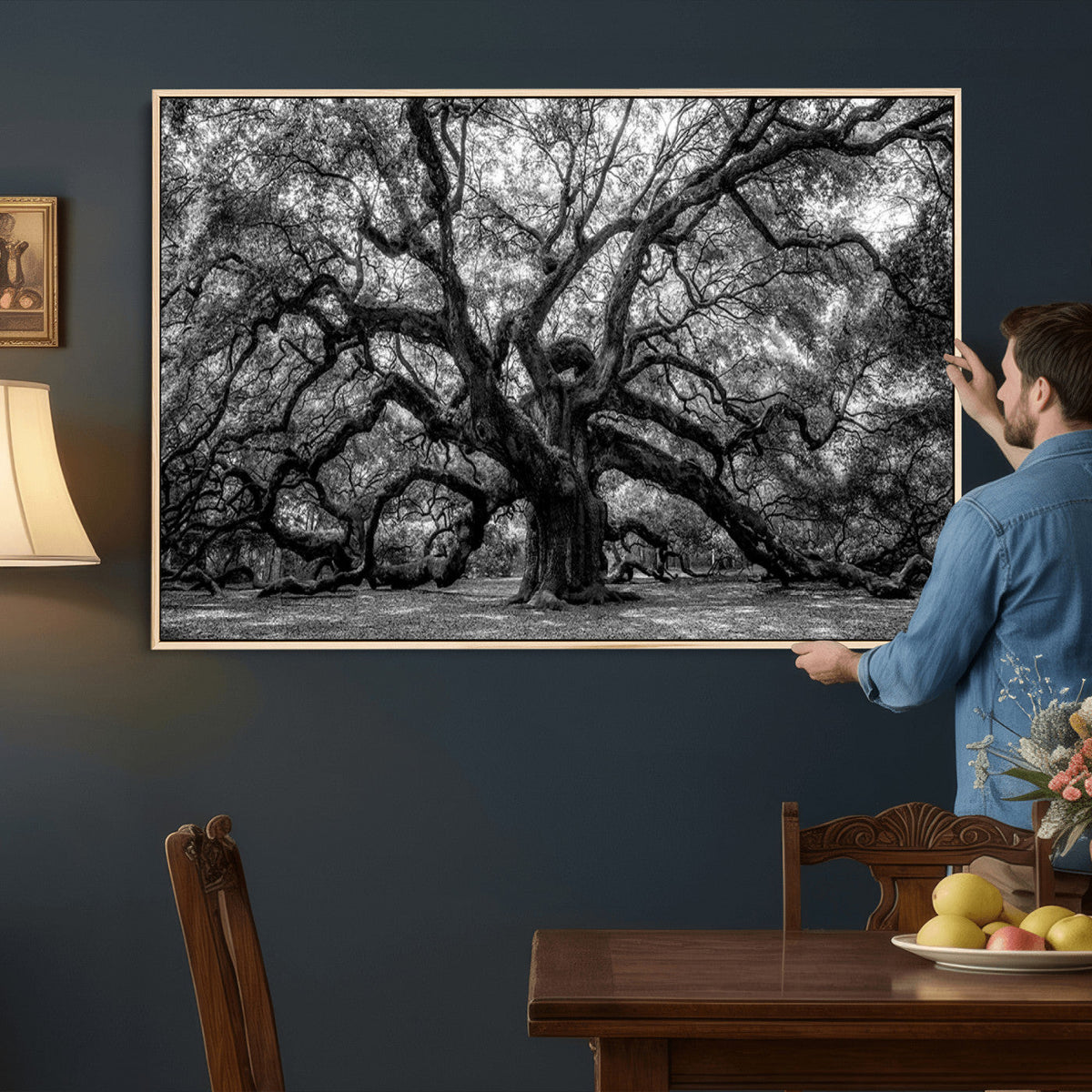 Black and White Old Angel Oak Tree Wall Art Canvas Print