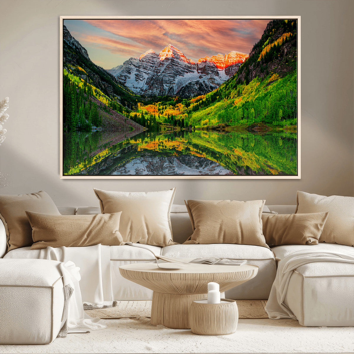 Maroon Bells Lake Wall Art Canvas Print – Framed Majestic