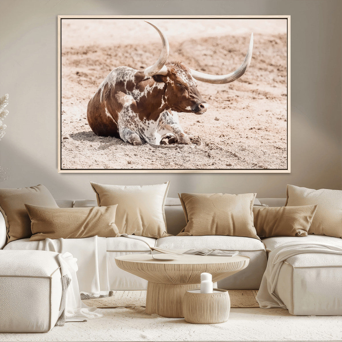 Texas Longhorn Wall Art Canvas Print – Framed Resting Bull