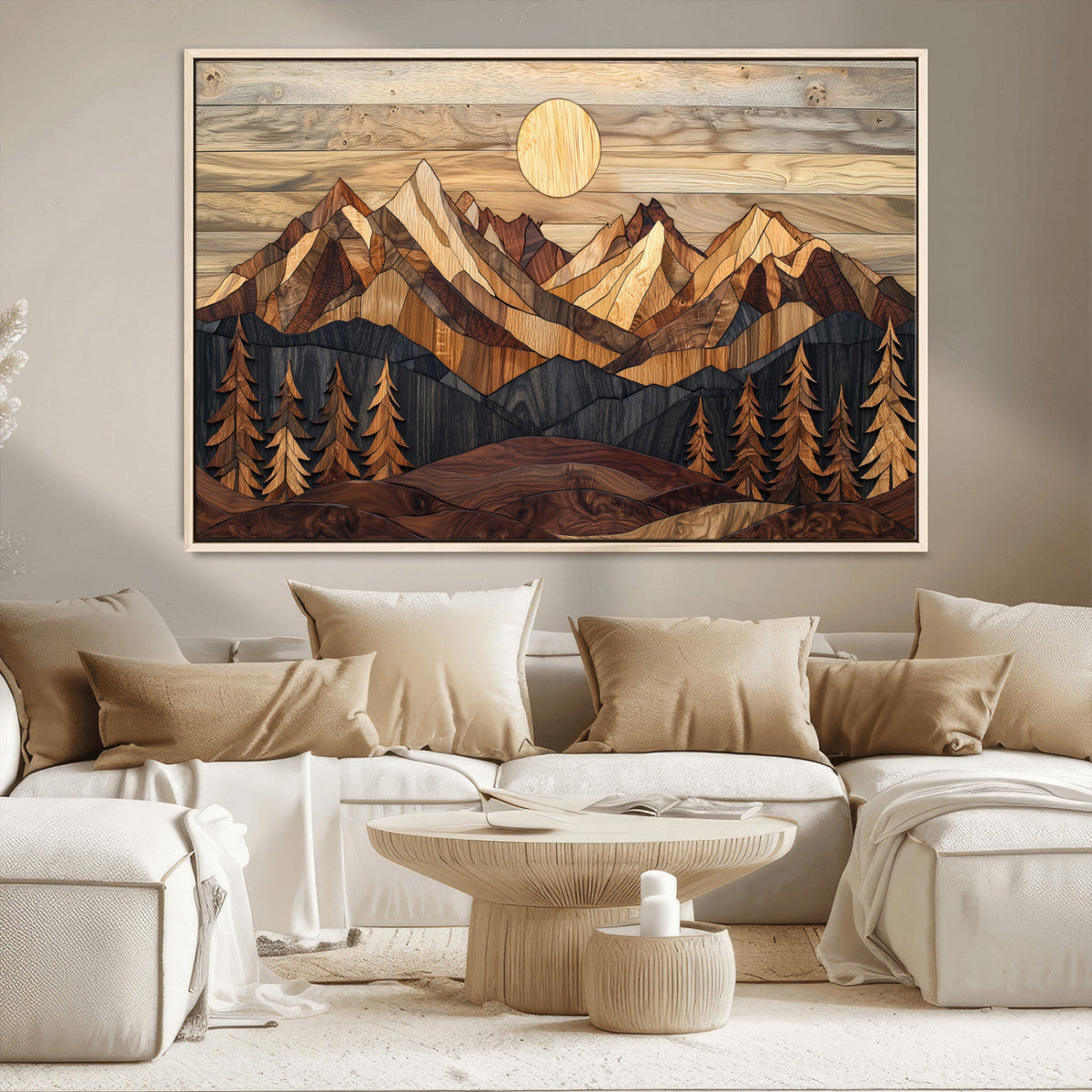 Wood Mountain Landscape Wall Art Canvas Print – Framed