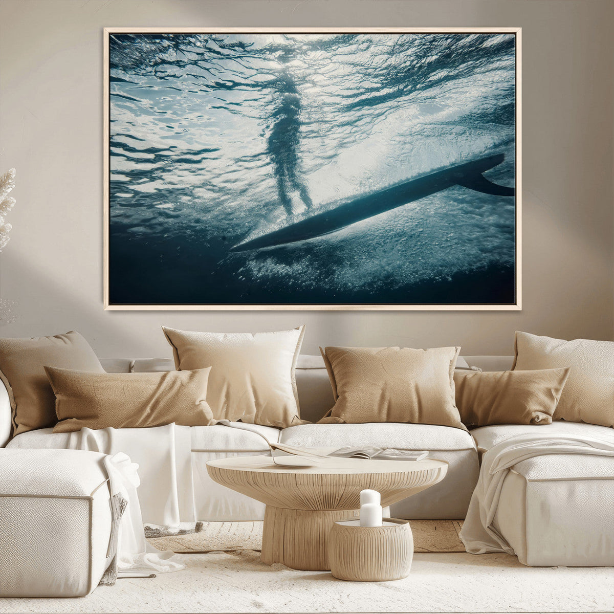 Underwater Surf Wall Art – Framed Ocean Wave Canvas Artwork,