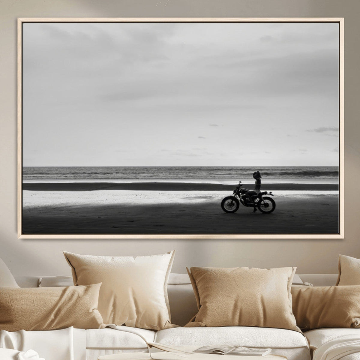 Motorcycle Beach Wall Art Canvas Print – Framed Vintage
