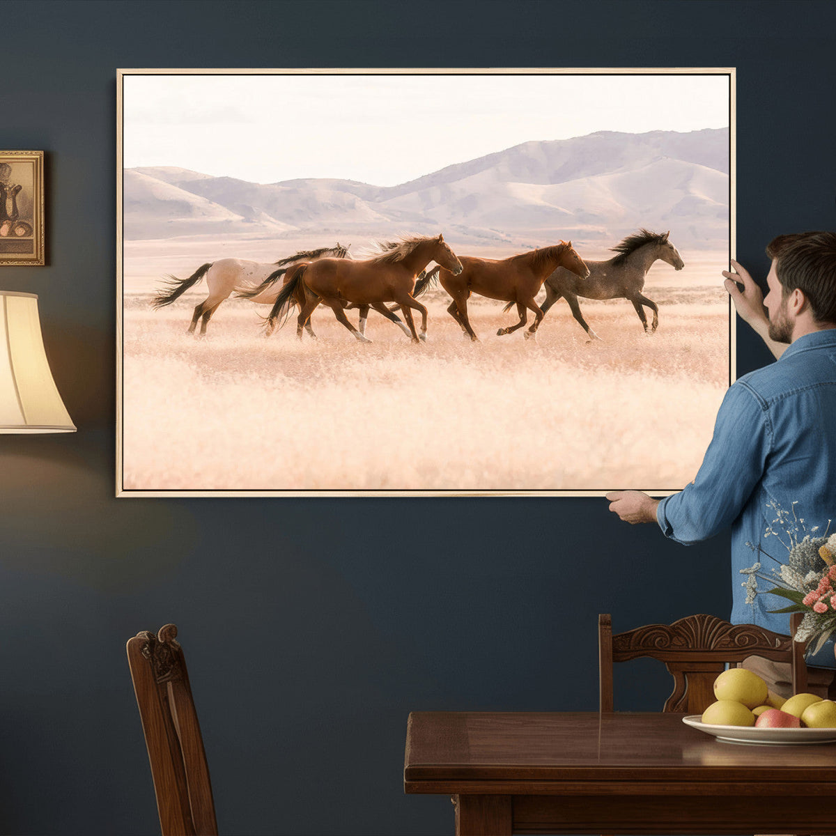 Wild Horse Wall Art Canvas Print – Framed Rustic Western Art
