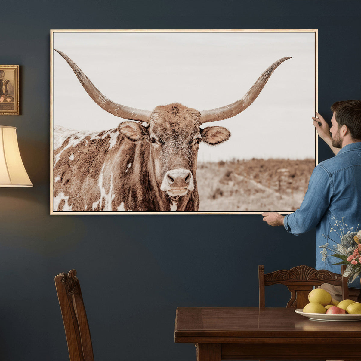 Longhorn Cow Wall Art Canvas Print – Framed Texas Ranch