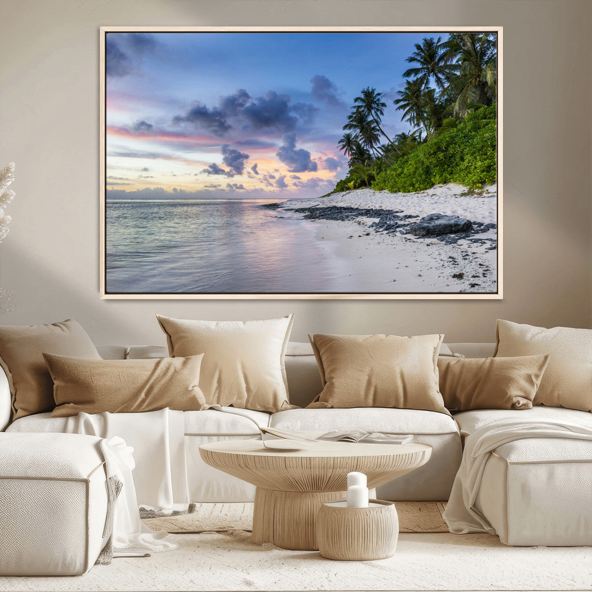 Tropical Beach Wall Art Canvas Print – Framed Sunset Glow