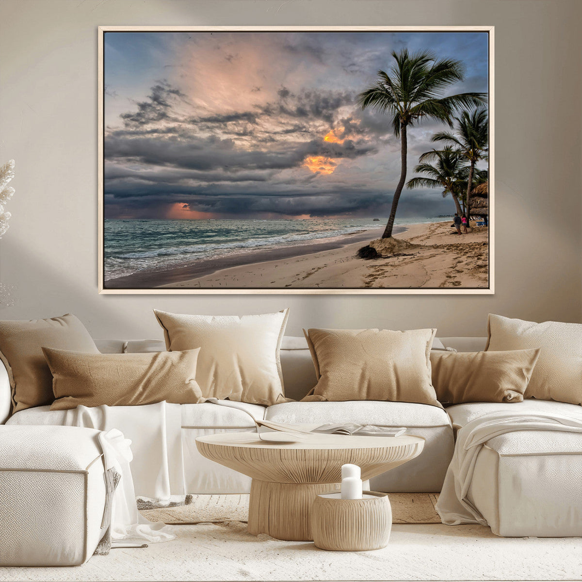 Tropical Storm Wall Art Canvas Print – Framed Moody Beach