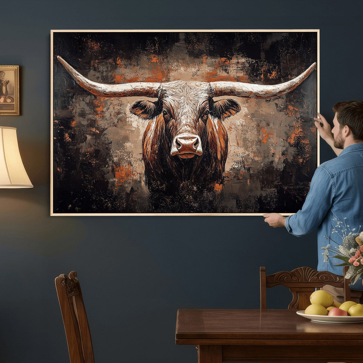 Abstract Longhorn Wall Art Canvas Print – Vintage Western