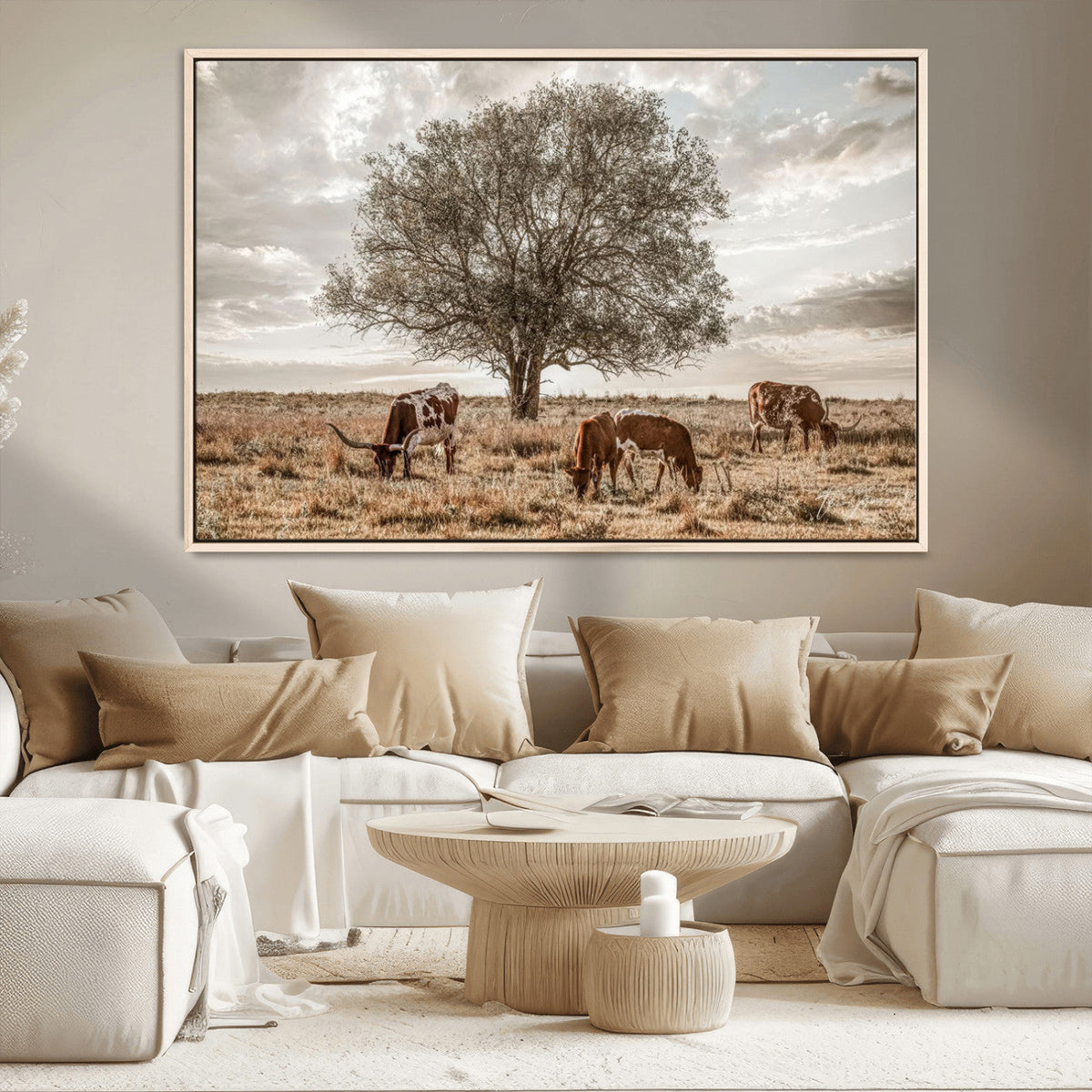 Texas Longhorn Cattle Wall Art, Rustic Western Ranch Canvas