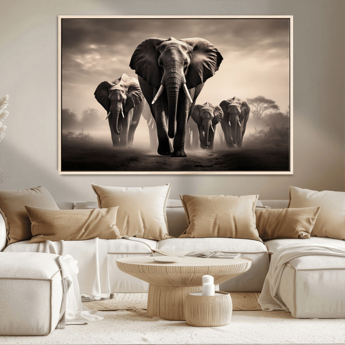 Elephant Family Wall Art Canvas Print, Framed Elephant Wall