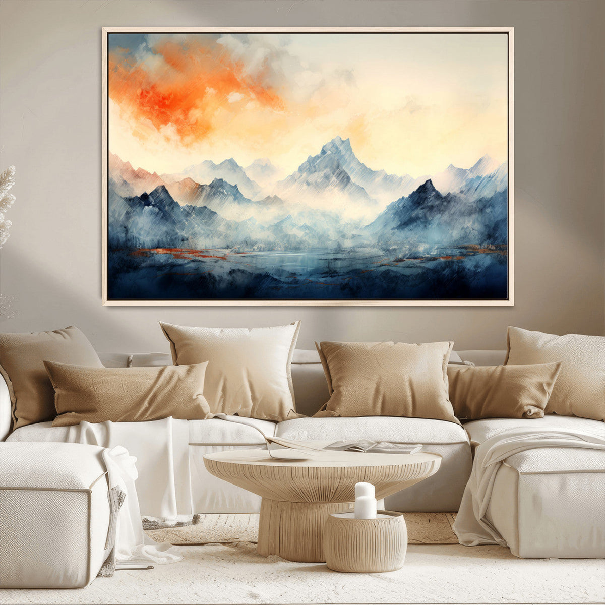 Warm Clouds Abstract Mountain Wall Art Canvas Print