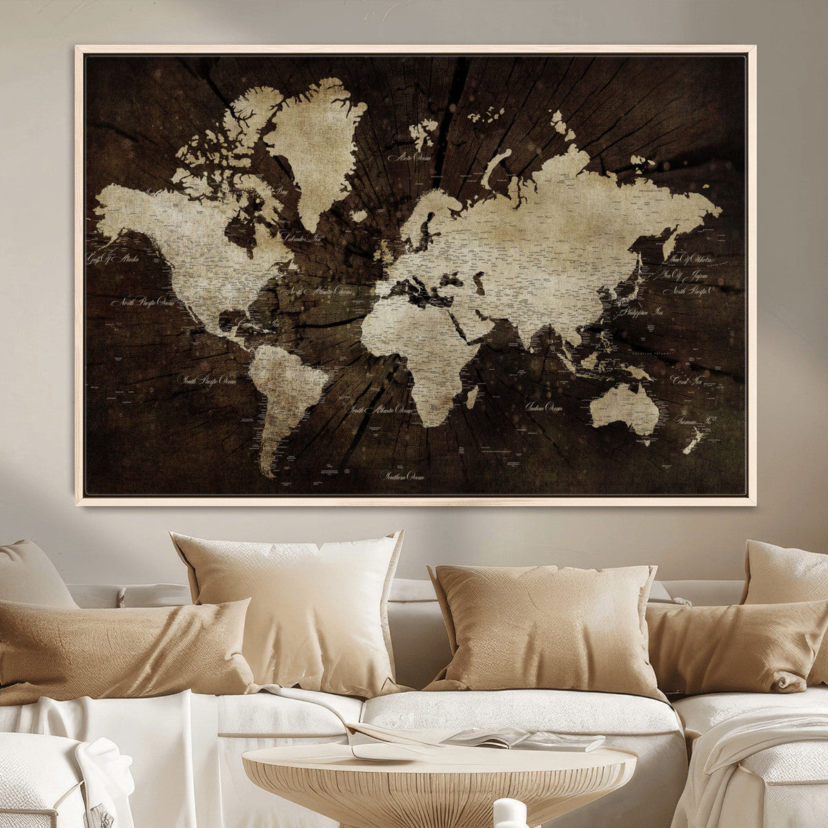 World Map Wall Art Canvas Print – Framed Travel Map Wall Art