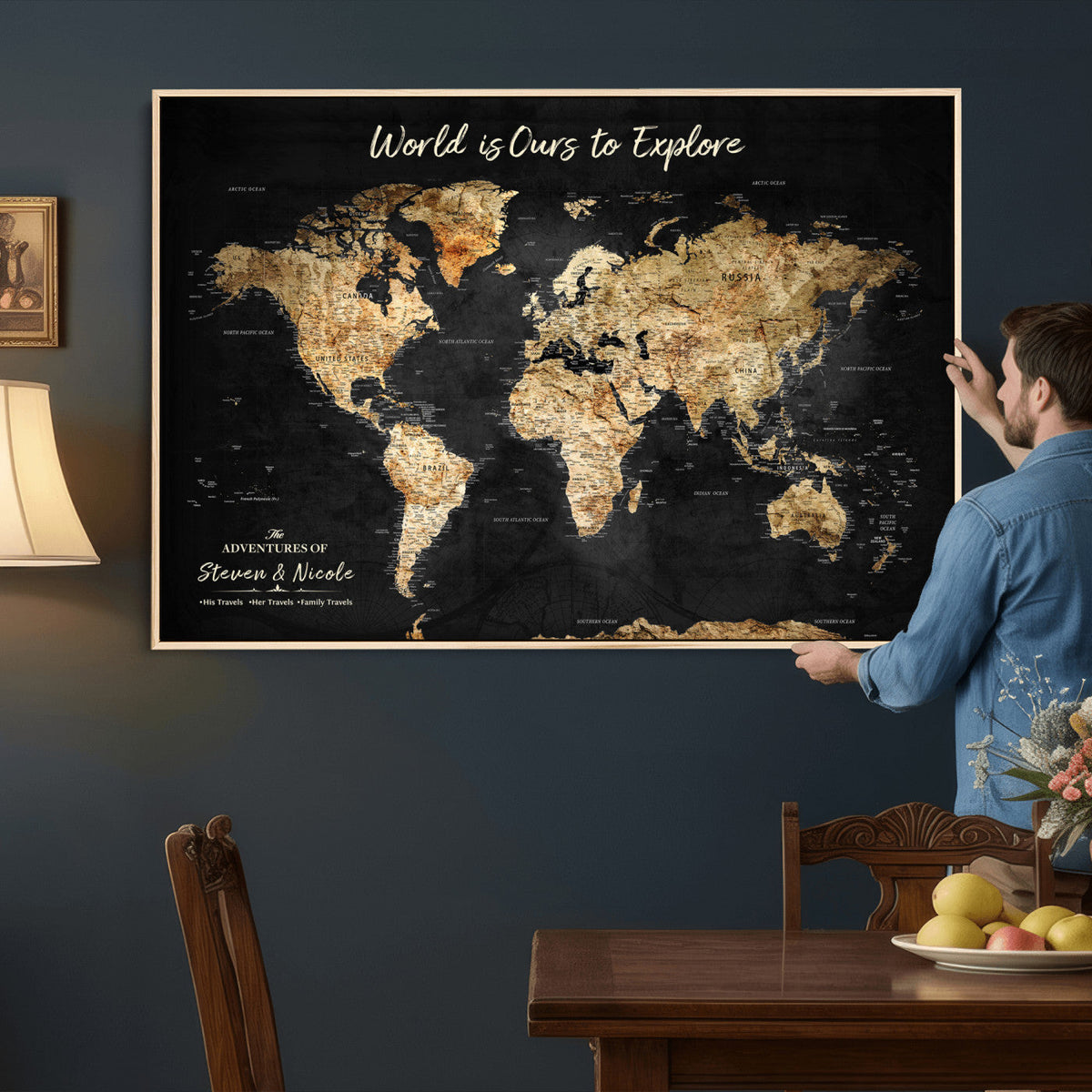 Framed Personalized Push Pin World Map – Custom Travel