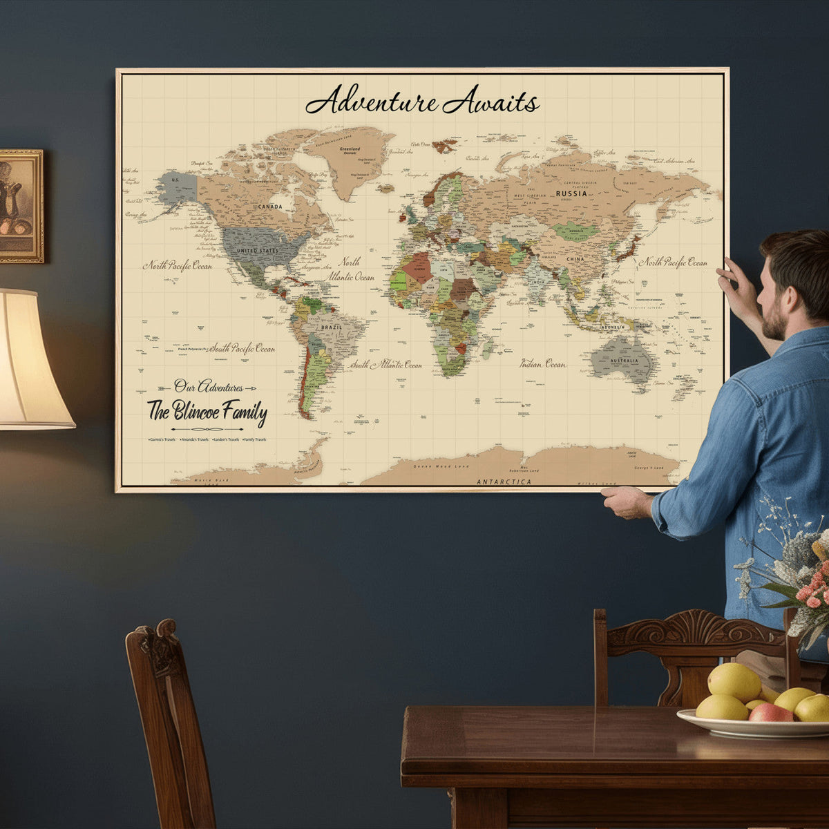 Custom Push Pin World Map Wall Art Canvas Print – Custom