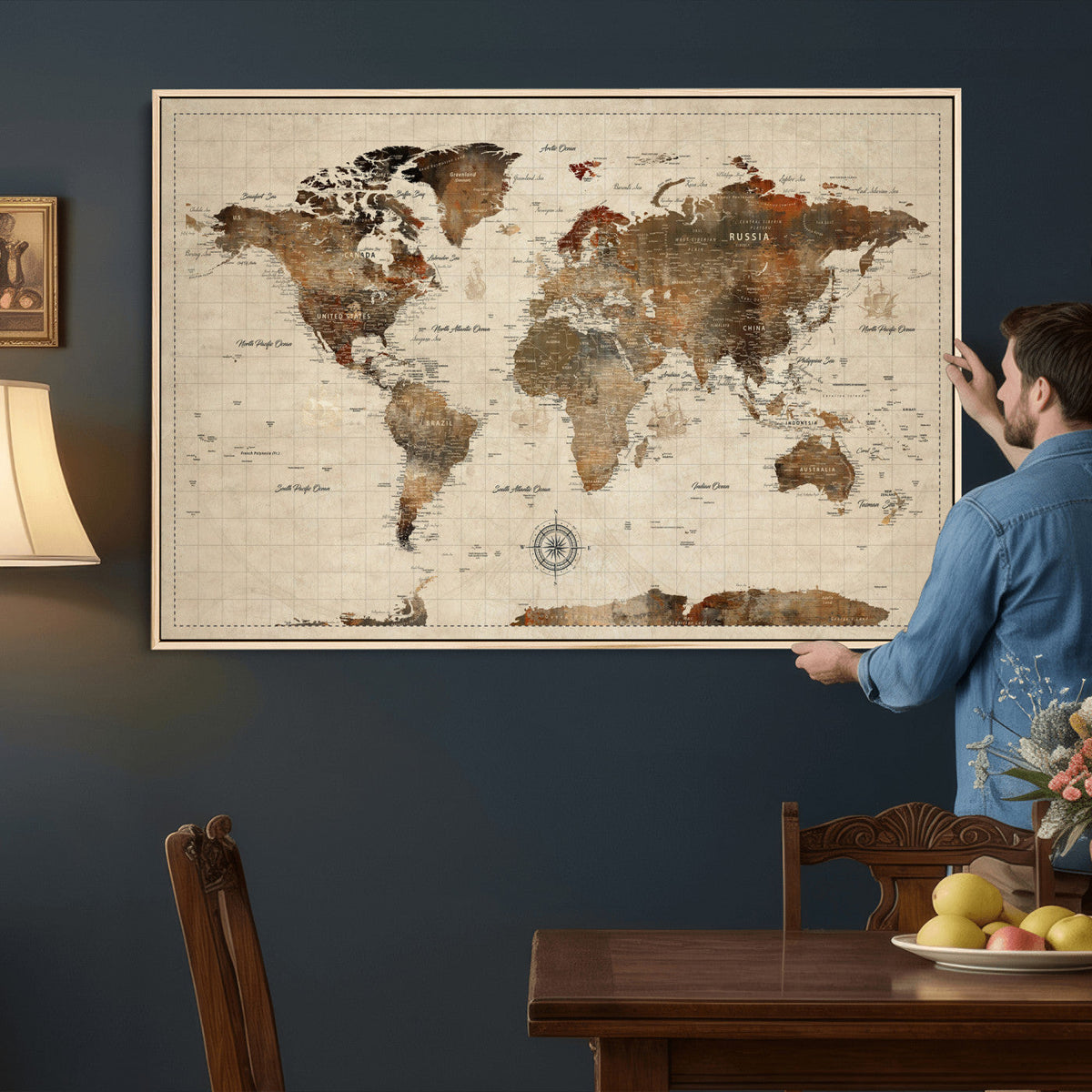 World Map Canvas Print – Framed Detailed Map of the World