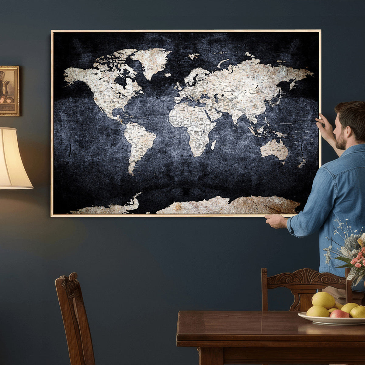 Vintage World Map Canvas Wall Art – Antique Triptych Map