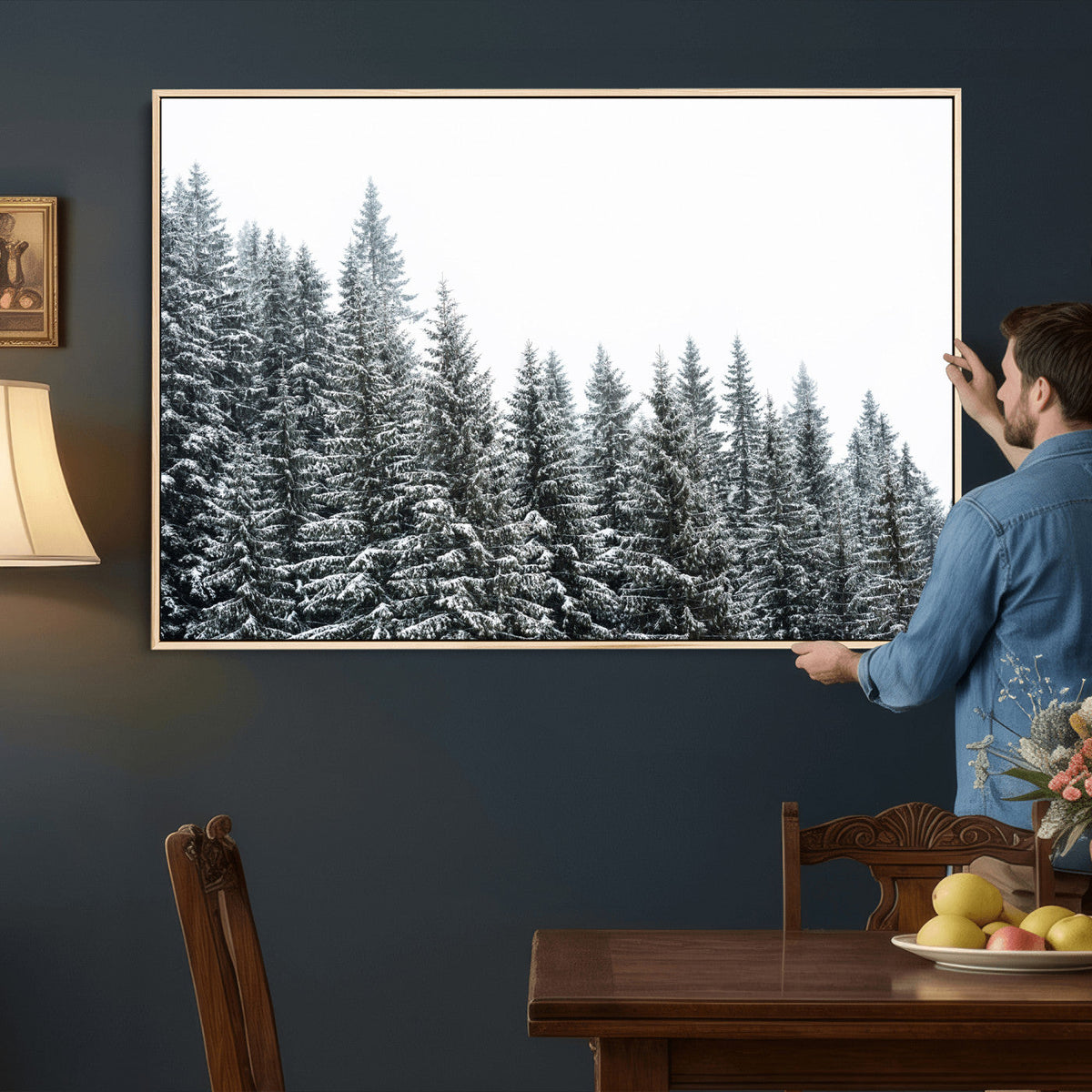 Misty Mountain Forest Canvas Print, Foggy Pine Trees Nature