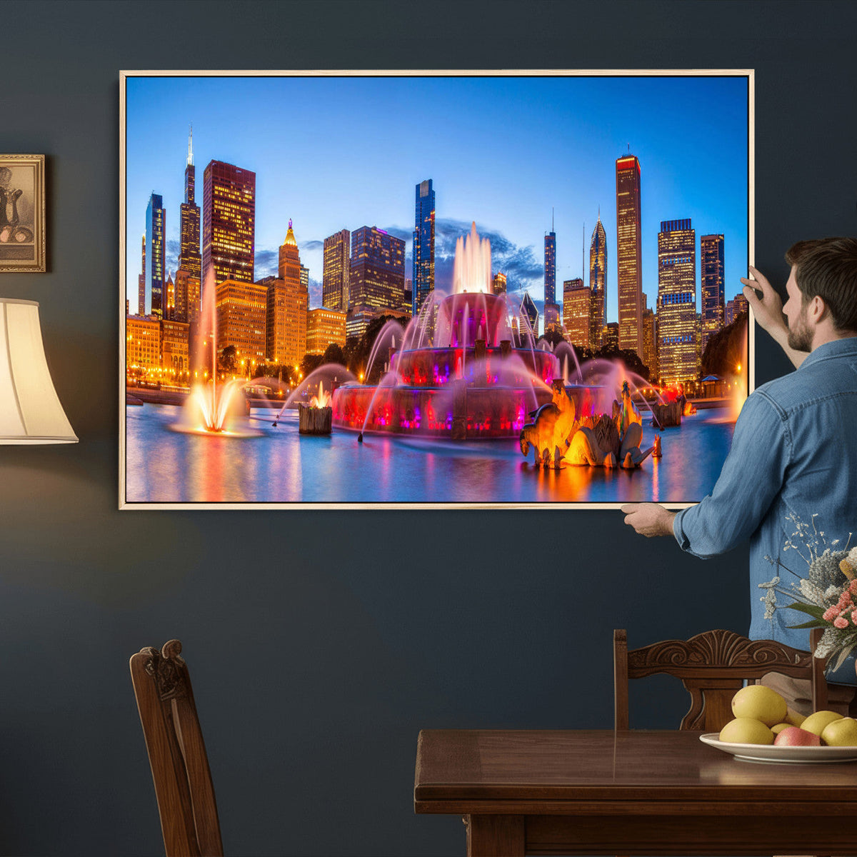 Chicago Wall Art Canvas Print, Chicago City Downtown Night