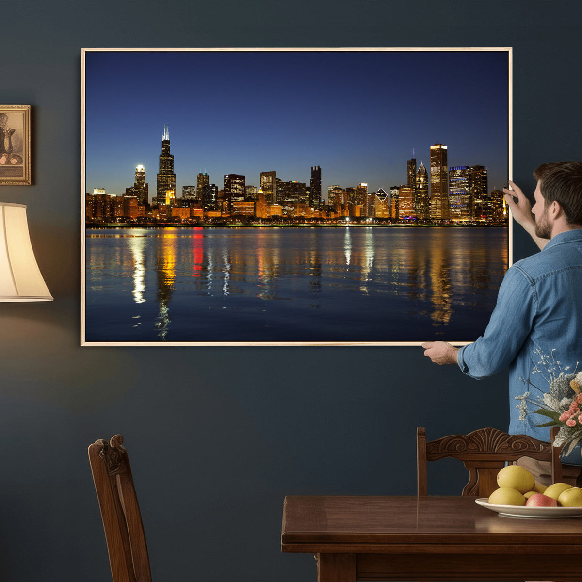 Chicago Wall Art Canvas Print - Chicago City Downtown Night